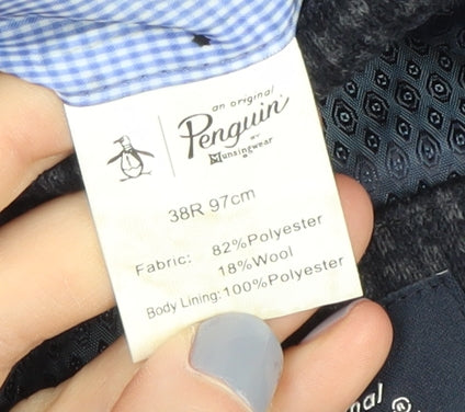 Penguin Men's Blue Blazer, 38, Geometric Pattern, Regular Fit