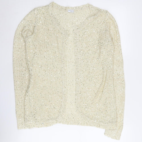 Jacqueline de Yong Beige Sequin Cardigan, L, Open-Knit