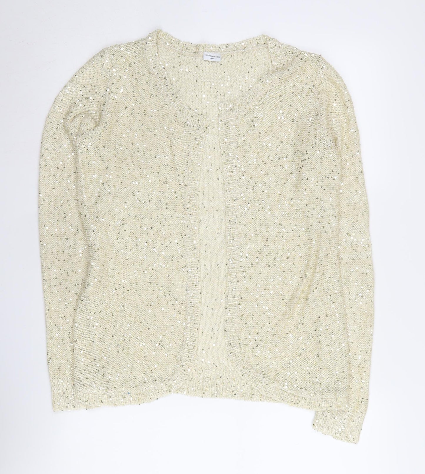 Jacqueline de Yong Beige Sequin Cardigan, L, Open-Knit