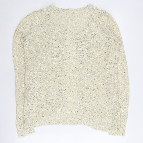 Jacqueline de Yong Beige Sequin Cardigan, L, Open-Knit