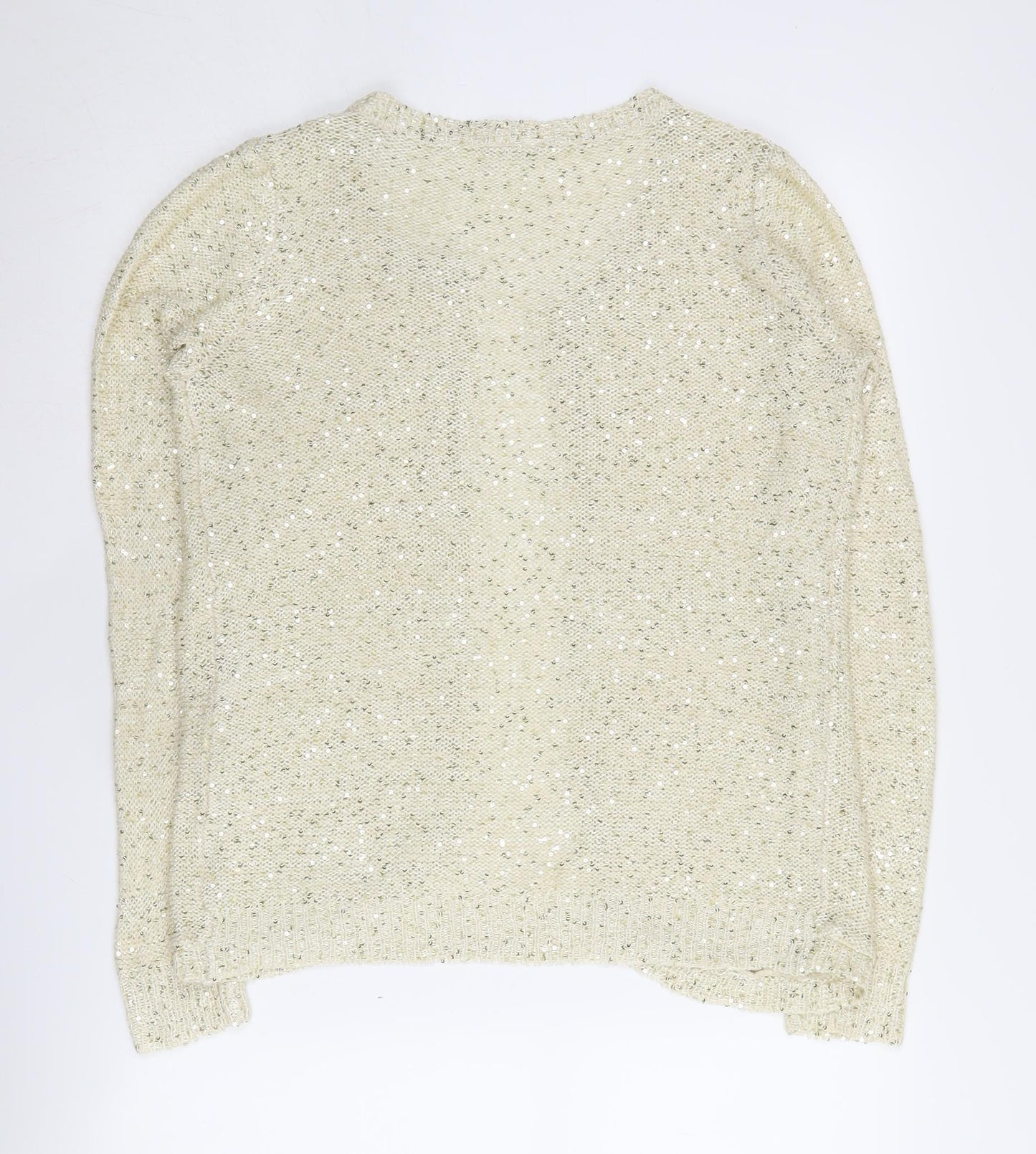 Jacqueline de Yong Beige Sequin Cardigan, L, Open-Knit