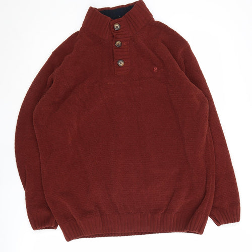 Pierre Cardin Men's Red Henley Jumper, M, Polyester