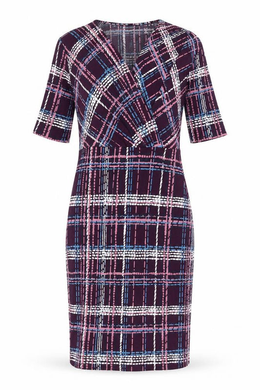 Front view of Jaeger Women's Multicoloured Check Wrap Dress, size S