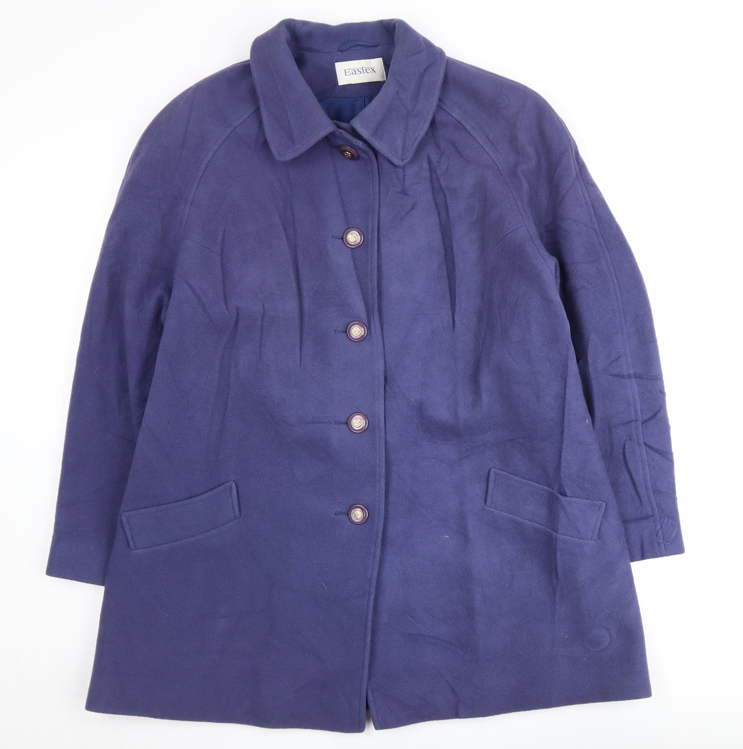 Easttex Women's Blue Wool Mid-Length Overcoat, Size 16