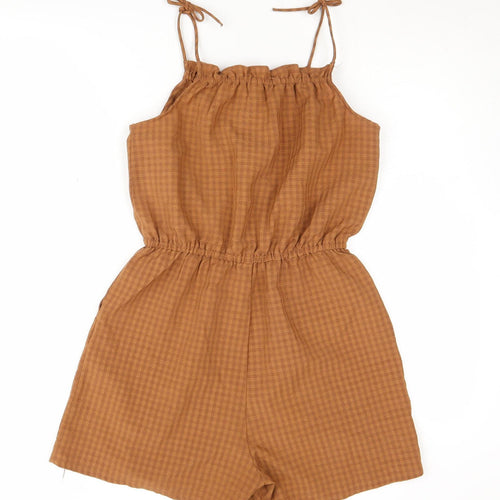 H&M Girls Brown Check Playsuit, 14 Years, Summer Casual
