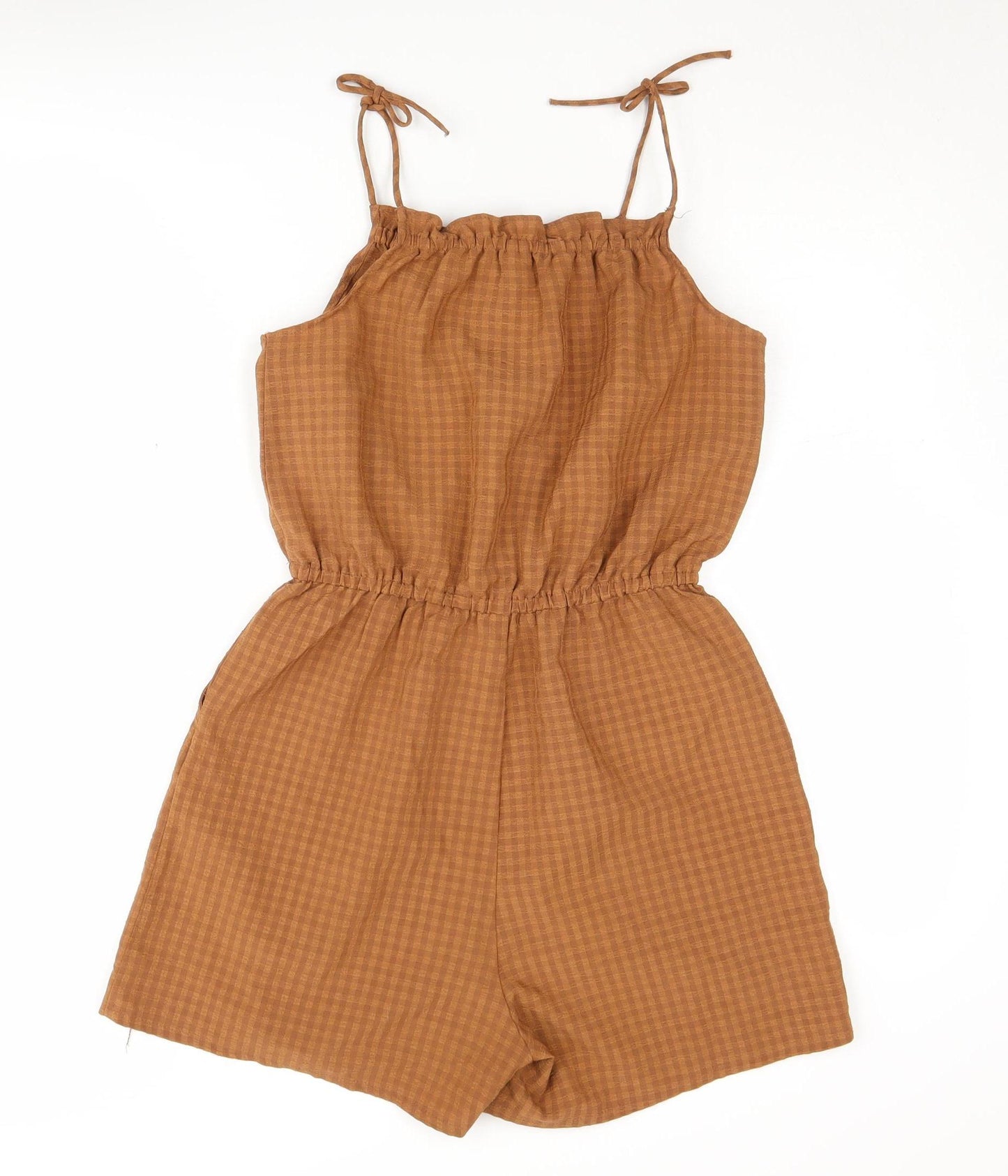 H&M Girls Brown Check Playsuit, 14 Years, Summer Casual