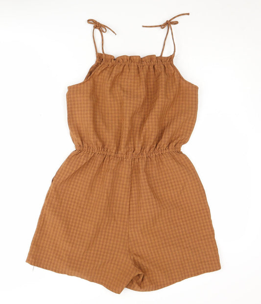 H&M Girls Brown Check Playsuit, 14 Years, Summer Casual