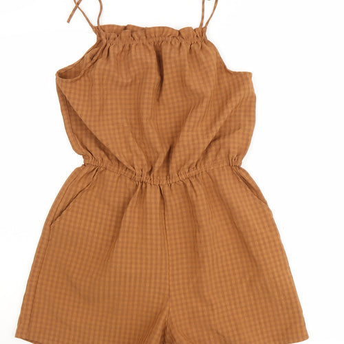 H&M Girls Brown Check Playsuit, 14 Years, Summer Casual