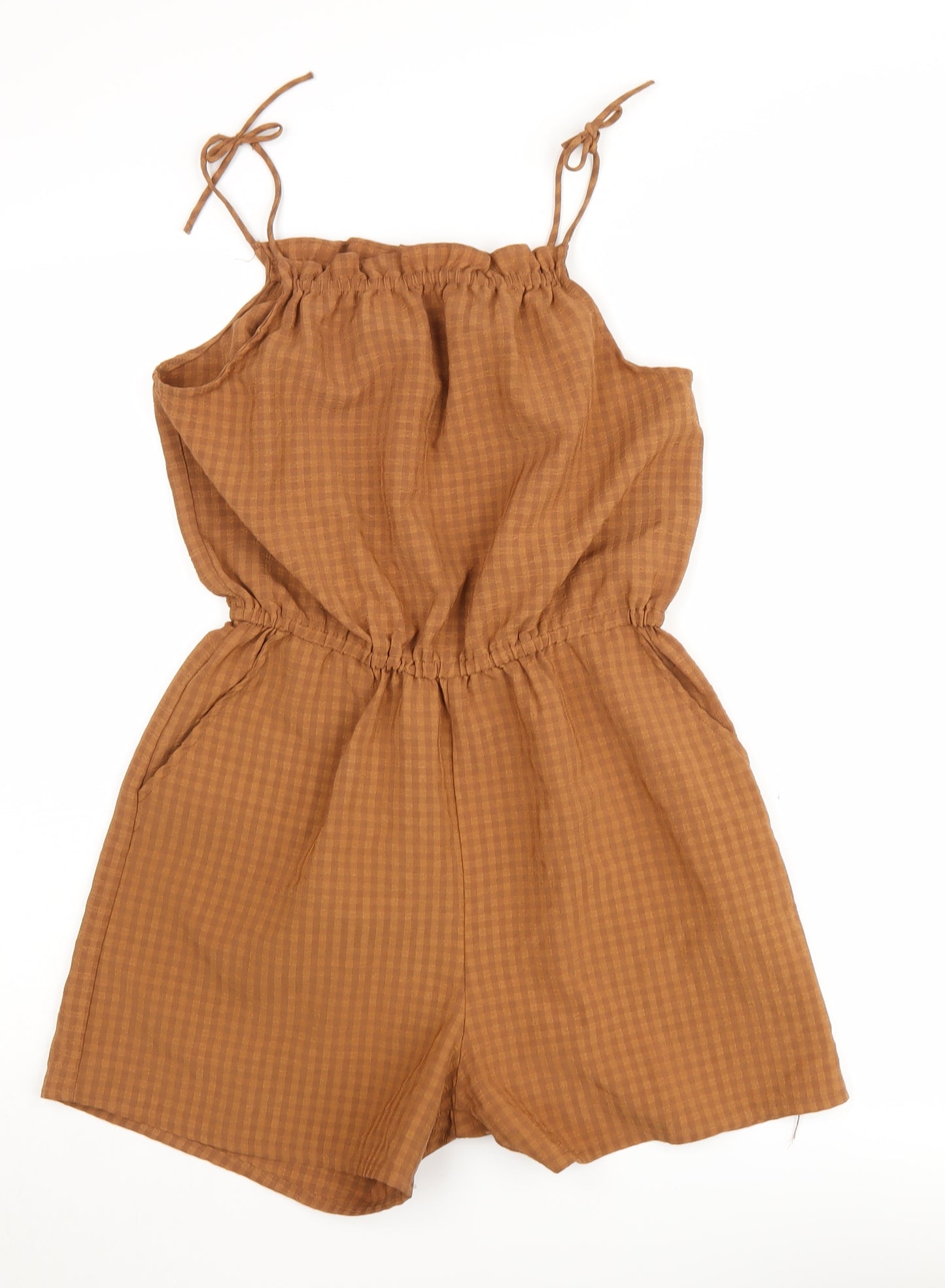 H&M Girls Brown Check Playsuit, 14 Years, Summer Casual