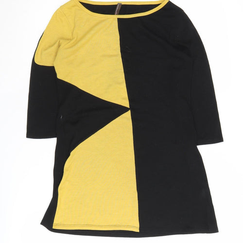 Pink Crayon Women's Black Tunic Jumper L Geometric