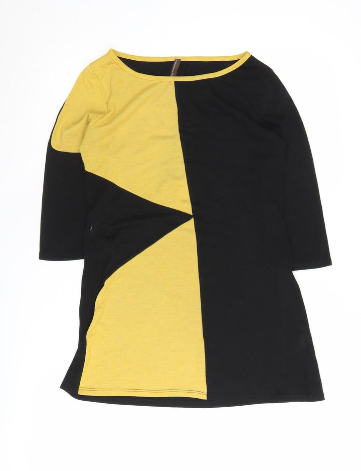 Pink Crayon Women's Black Tunic Jumper L Geometric