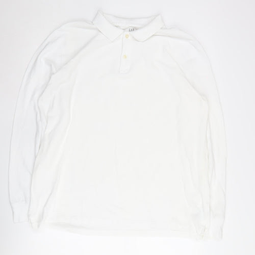 GAP Men's White Cotton Long Sleeve Polo XL
