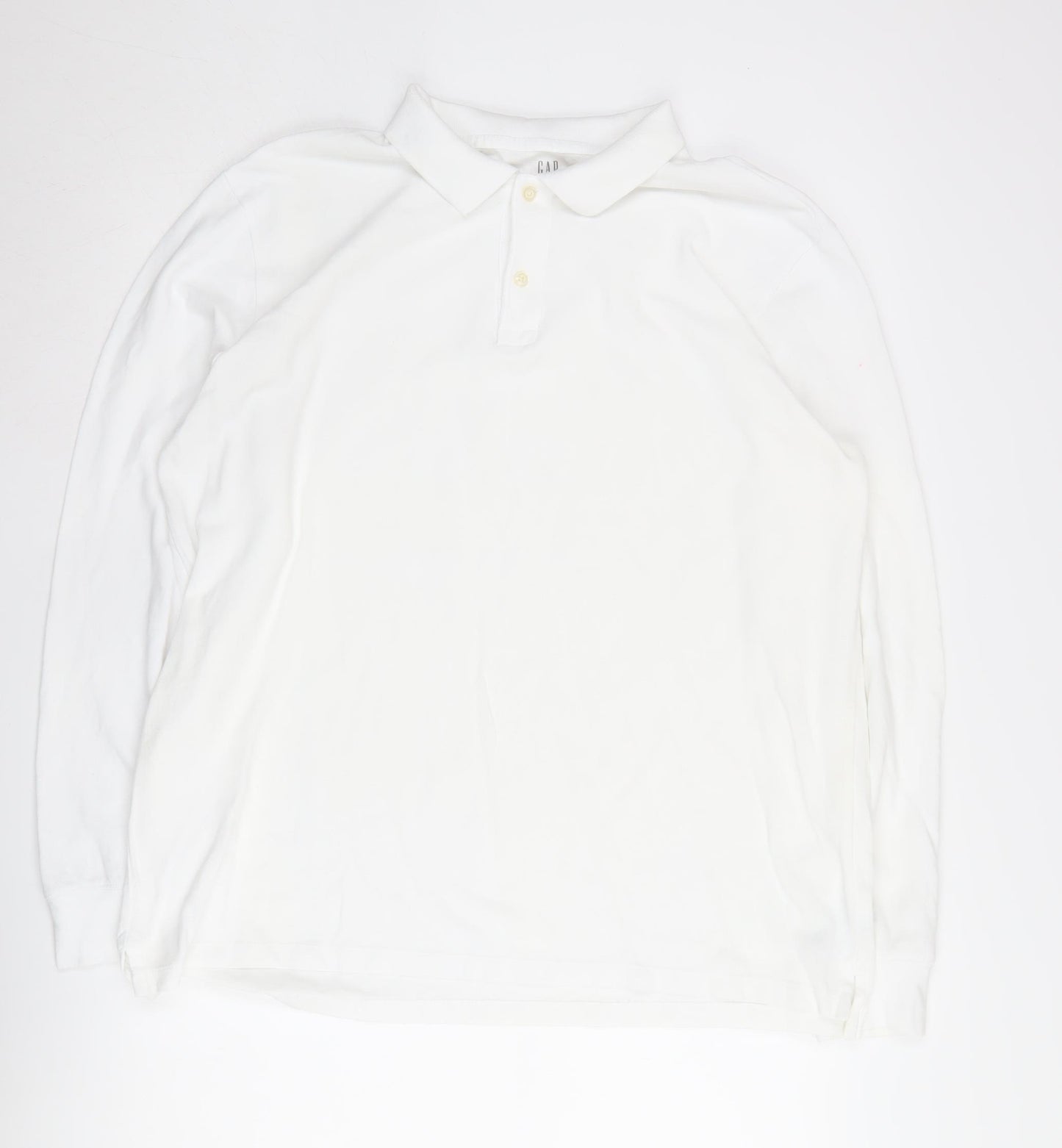 GAP Men's White Cotton Long Sleeve Polo XL