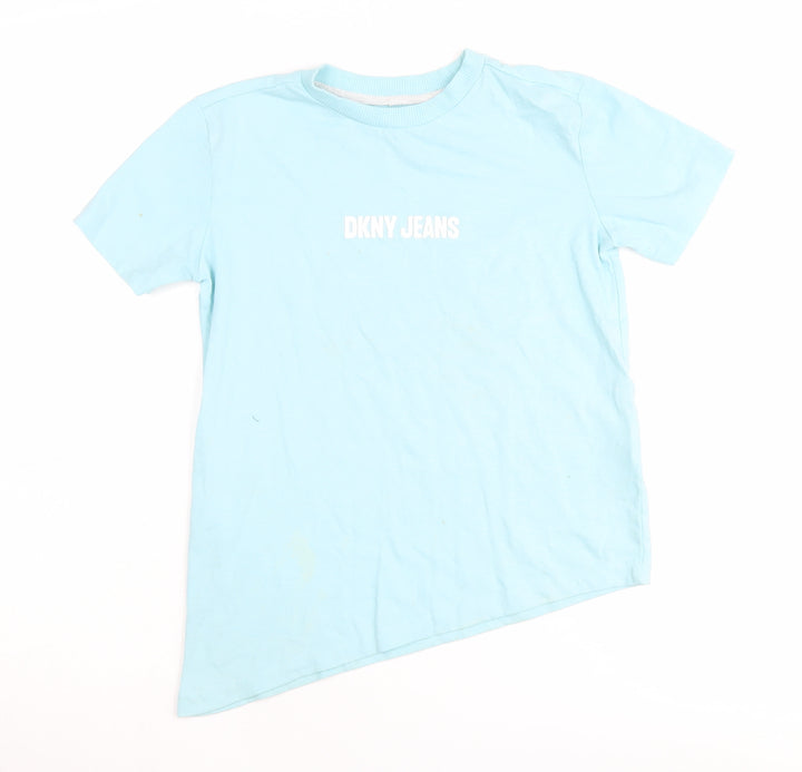 DKNY Girls Blue Basic T-Shirt, Size S, Logo Accent