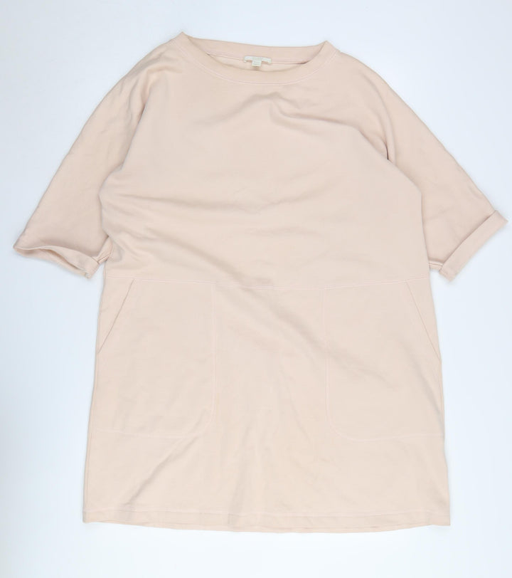 COS Women's Beige Shift Dress S, Casual Cotton Jersey