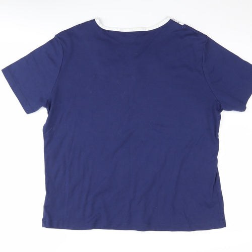 Damart Women's Blue Crew Neck Embroidered T-Shirt XL