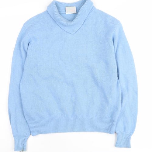 Poppy Women's Blue Wool Cowl Neck Jumper Size 12