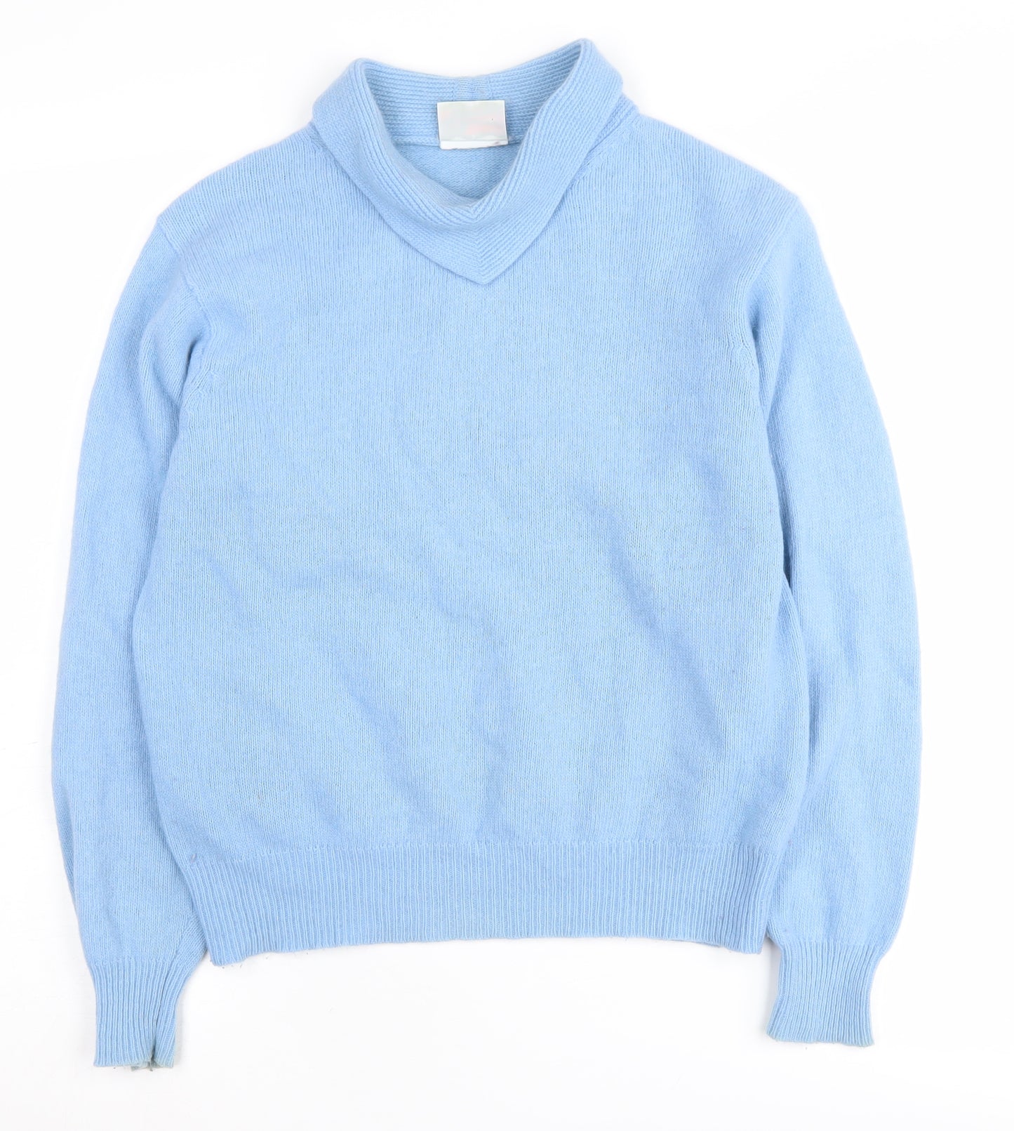 Poppy Women's Blue Wool Cowl Neck Jumper Size 12