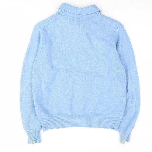 Poppy Women's Blue Wool Cowl Neck Jumper Size 12