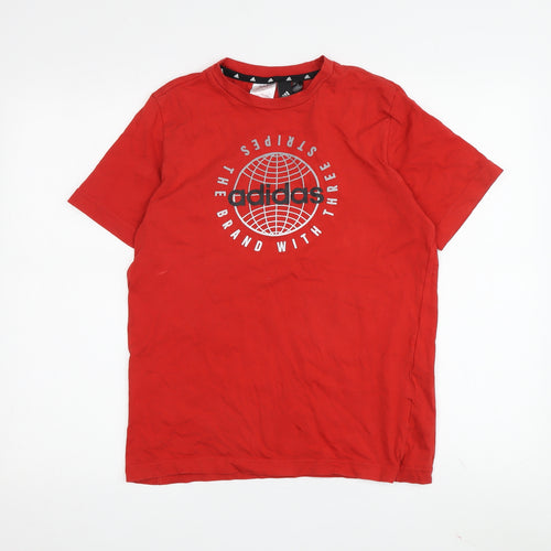 Adidas Boys Red T-Shirt L Short Sleeve Graphic Logo