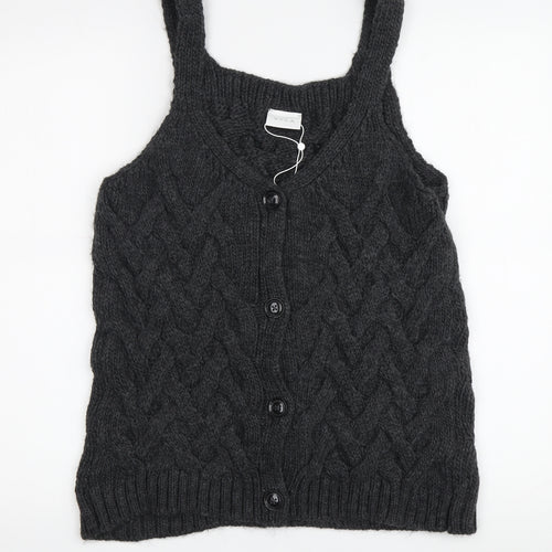 Vila Women's Black Cable-Knit Vest Jumper Size L