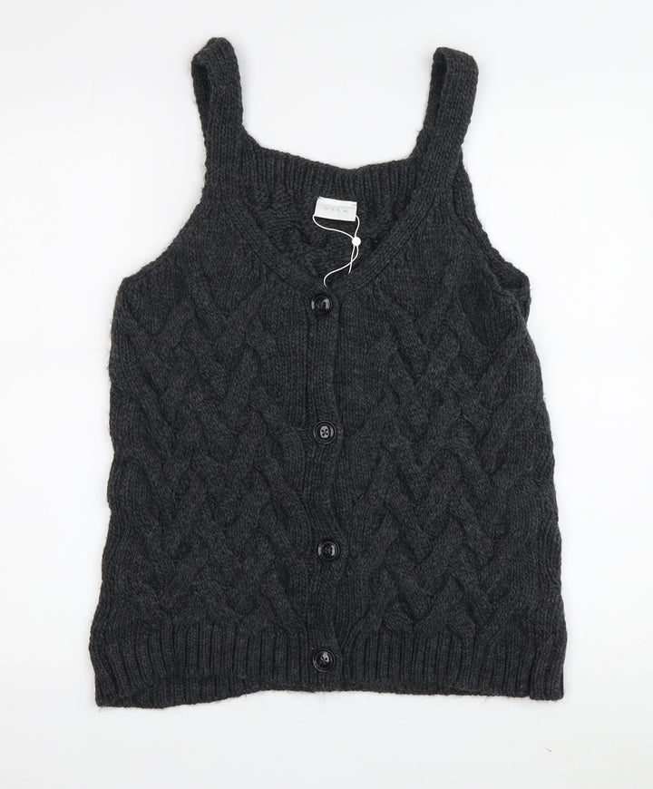 Vila Women's Black Cable-Knit Vest Jumper Size L
