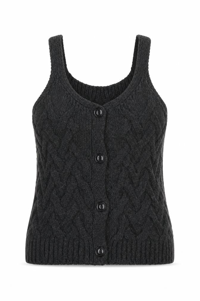 Front view of VILA Women's Black Cable-Knit Vest Jumper, size L