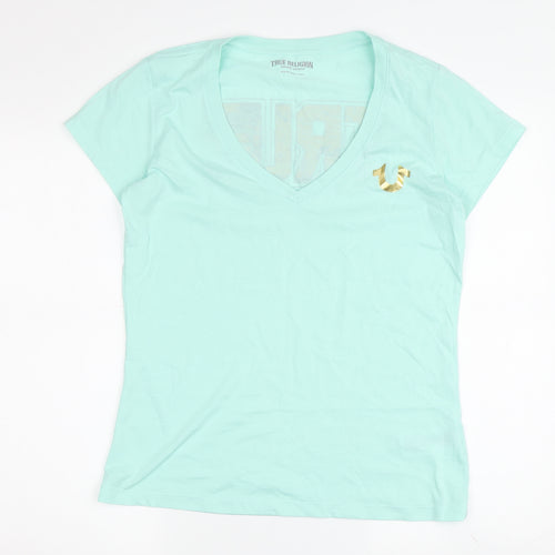 True Religion Women's Green V-Neck T-Shirt Medium