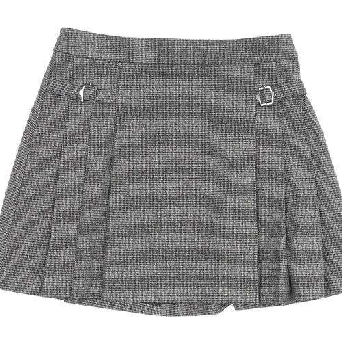 MNG Women's Grey Short Pleated Tweed Skirt M