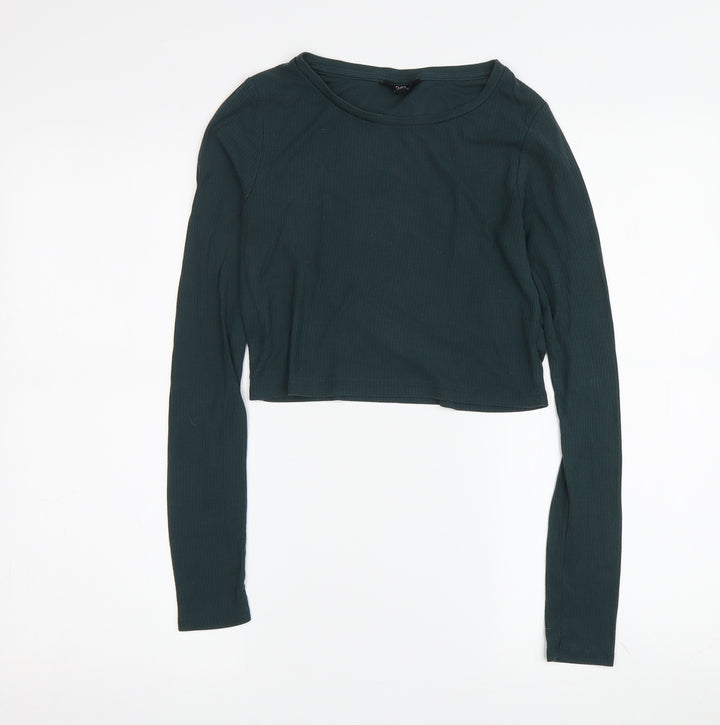 Topshop Women's Green Cropped Long Sleeve Top Size 6