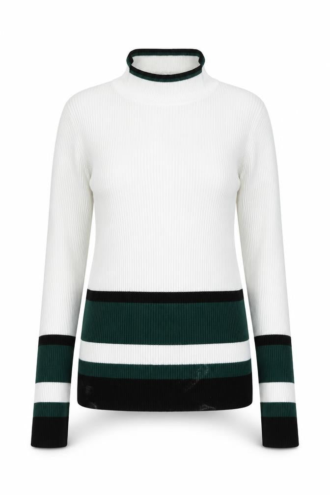 Front view of Miss Selfridge Multicoloured Stripe Mock Neck Jumper, size 8