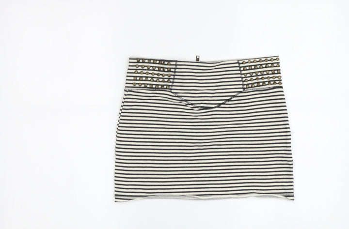 River Island Striped Short Skirt, Black & White, Size 8