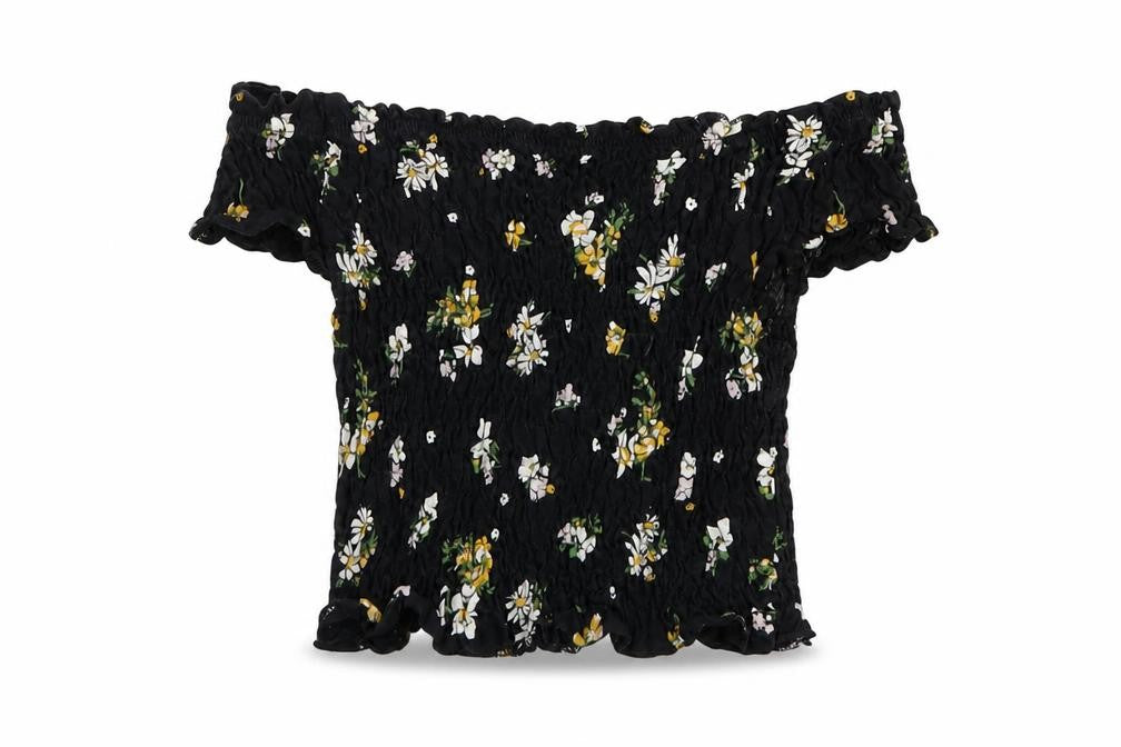 Front view of Miss Selfridge Women's Black Floral Tunic Blouse, size 8