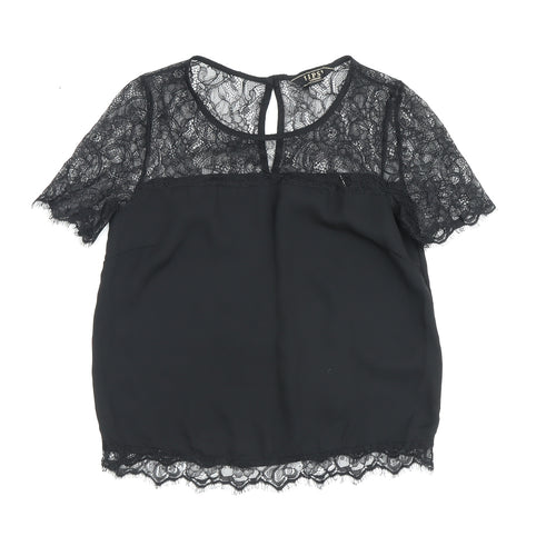 Lipsy Women's Black Camisole Blouse - Size 8, Lace Detail