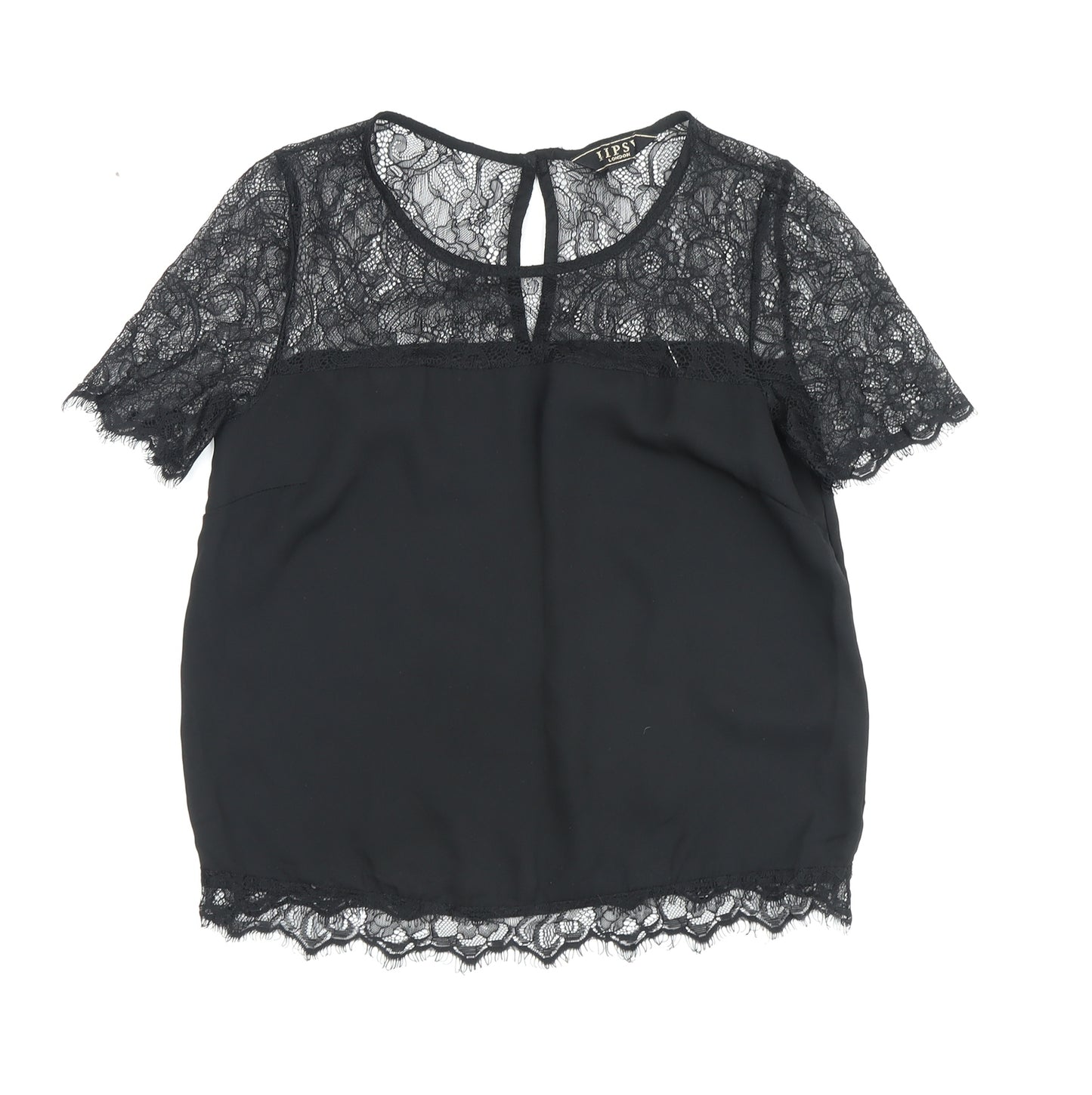 Lipsy Women's Black Camisole Blouse - Size 8, Lace Detail