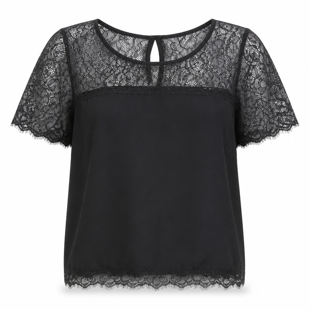 Lipsy Women's Black Camisole Blouse - Size 8, Lace Detail