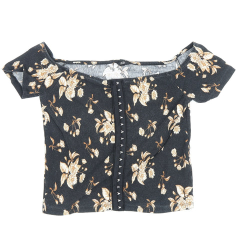 River Island Women's Black Floral Cropped T-Shirt