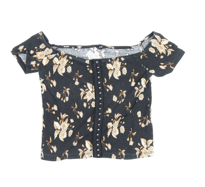 River Island Women's Black Floral Cropped T-Shirt