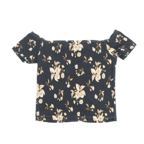 River Island Women's Black Floral Cropped T-Shirt