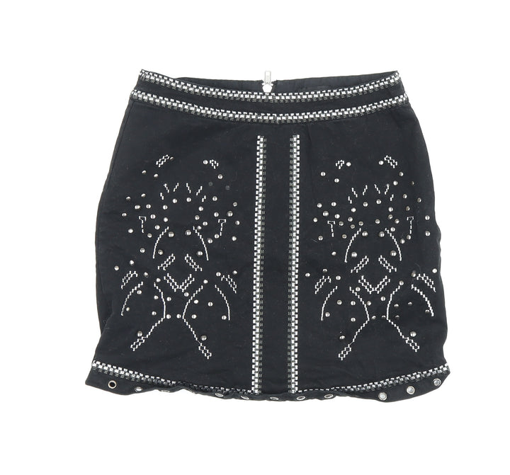 River Island Women's Black Beaded Short Skirt Size 6