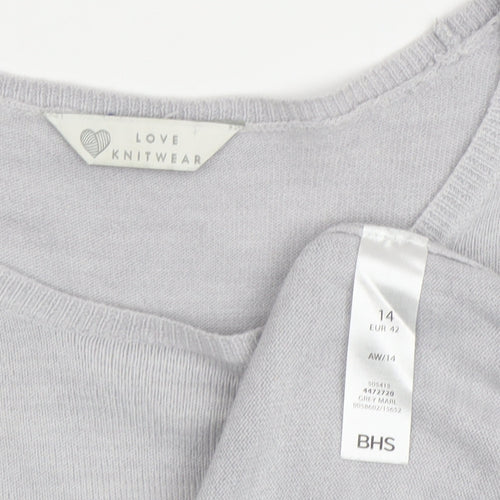 BHS Women's Grey Knit Jumper Size 14 Crew Neck