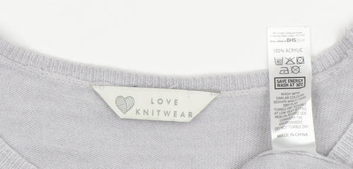 BHS Women's Grey Knit Jumper Size 14 Crew Neck