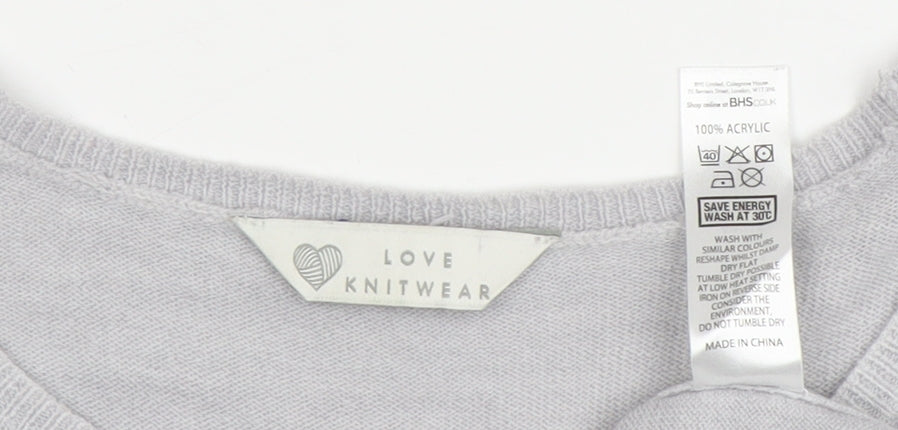 BHS Women's Grey Knit Jumper Size 14 Crew Neck