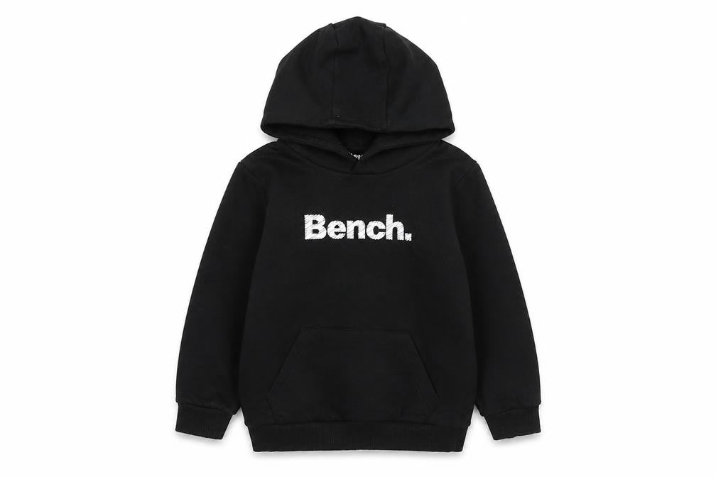 Front view of Bench boys’ black pullover hoodie 4-5 years