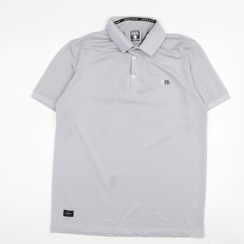 Zara Men's Grey Polo Shirt XL Simple Logo Casual