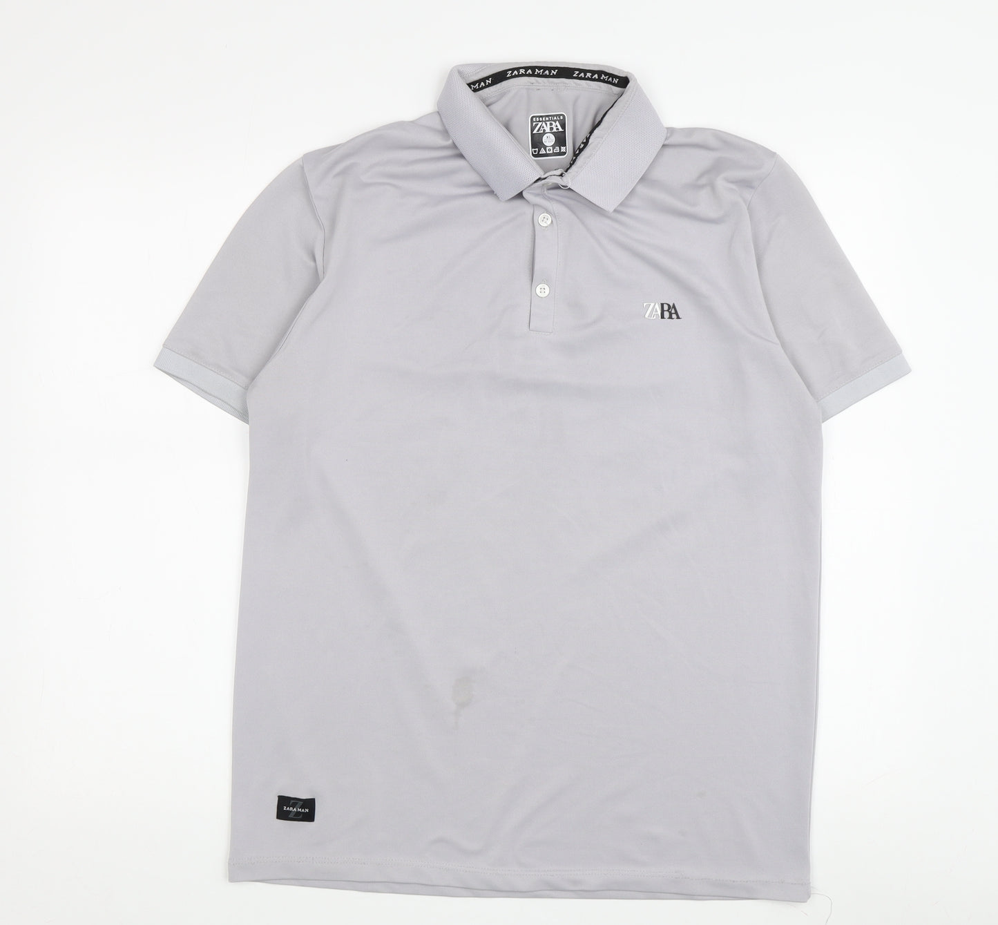 Zara Men's Grey Polo Shirt XL Simple Logo Casual