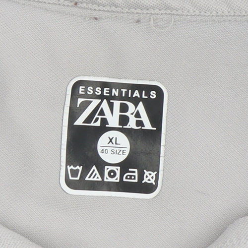 Zara Men's Grey Polo Shirt XL Simple Logo Casual