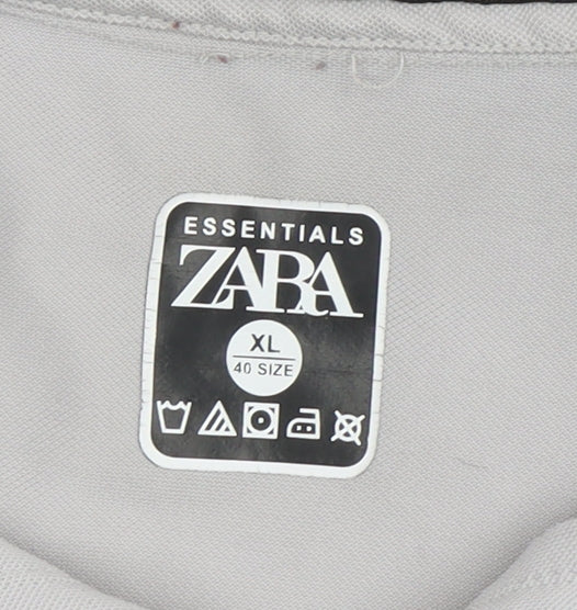 Zara Men's Grey Polo Shirt XL Simple Logo Casual