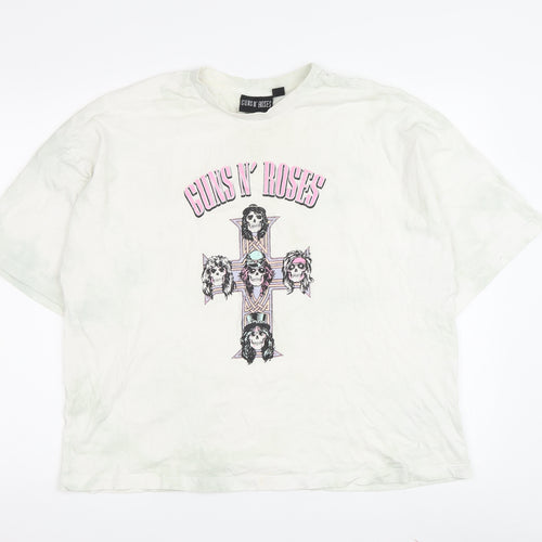 Guns N' Roses Women's White Rock T-Shirt, Short Sleeve