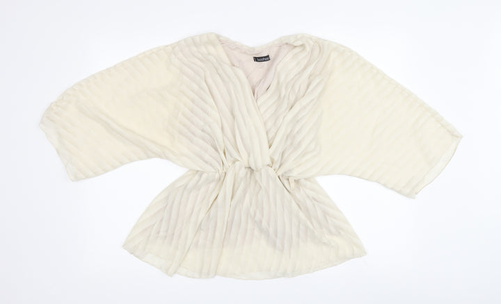 Boohoo Women's Ivory Tunic Blouse, Size 40, 3/4 Kimono Sleeve